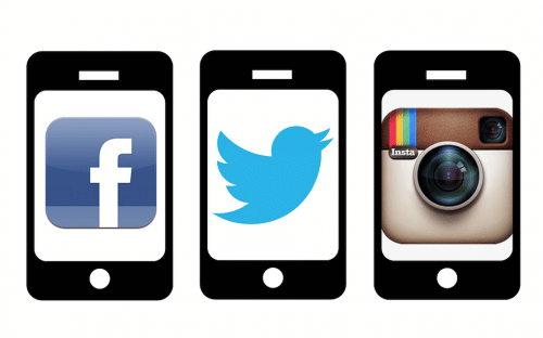 social media logos on phone, internet advertising campaign