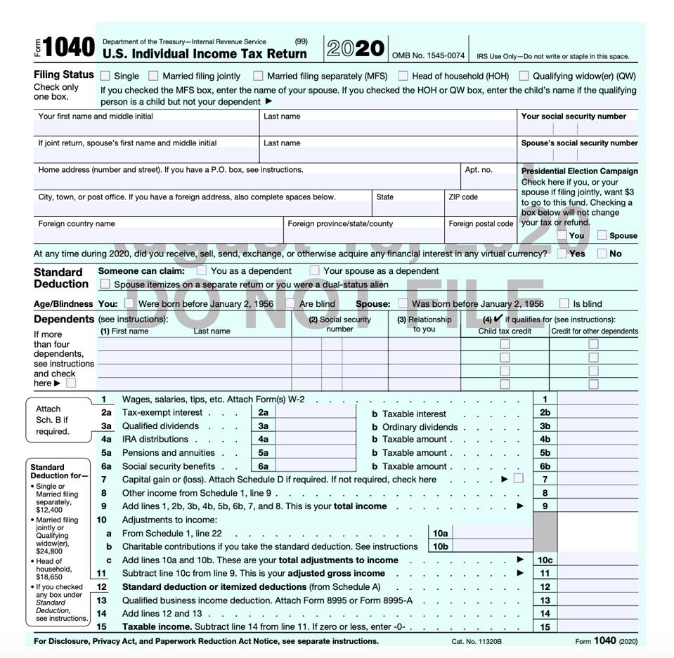 Draft IRS Form 1040 for 2020 - The 1040 Crypto Question