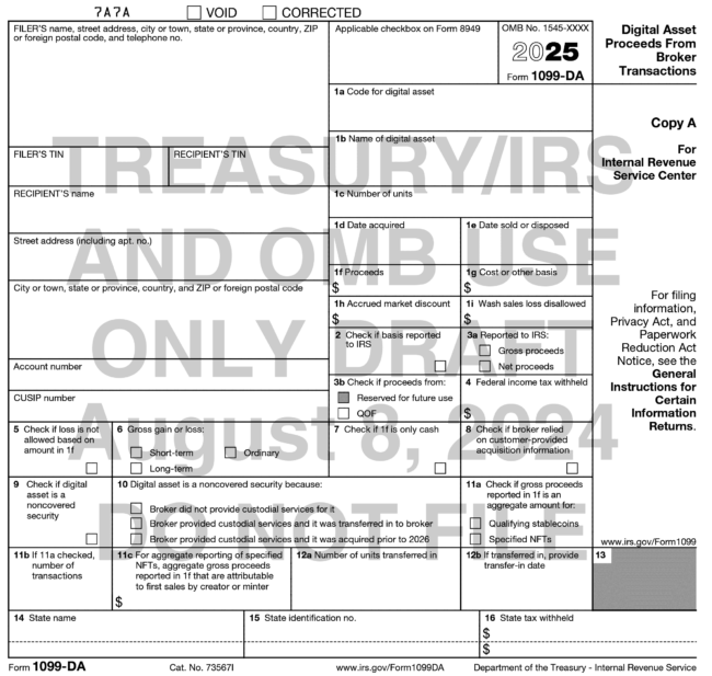 The second draft of IRS Form 1099-DA, "Digital Asset Proceeds From Broker Transactions."